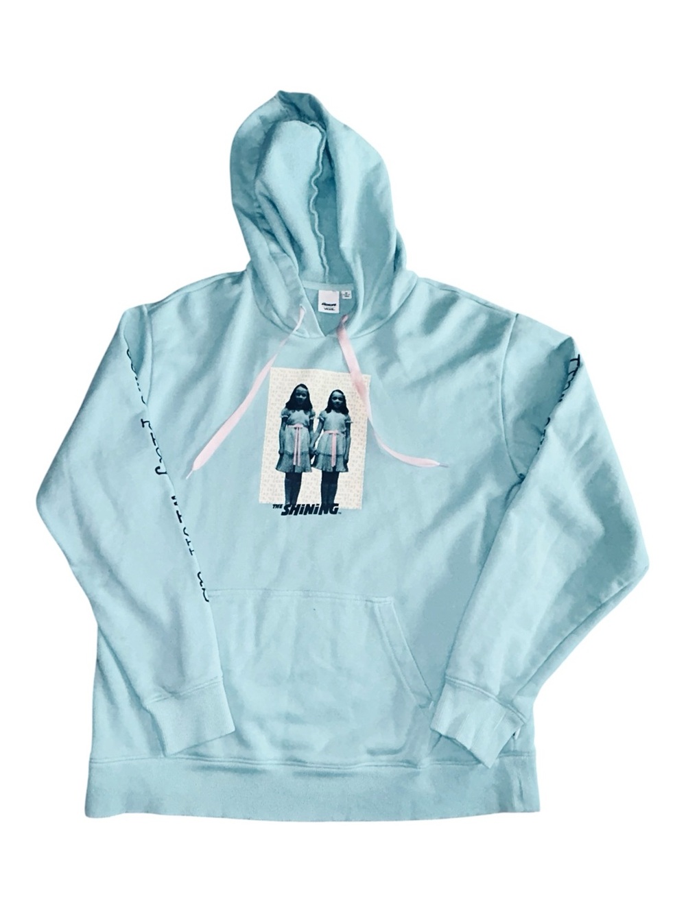 Vans Light Blue Crewneck Hoodie with Graphic and Pink Drawstrings size Medium